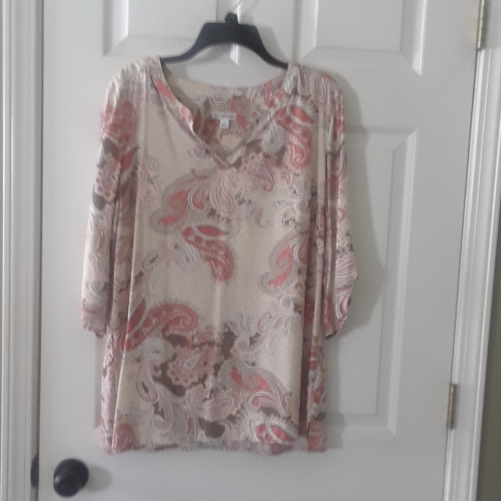 Croft and Barrow cream peach and brown Paisley pri